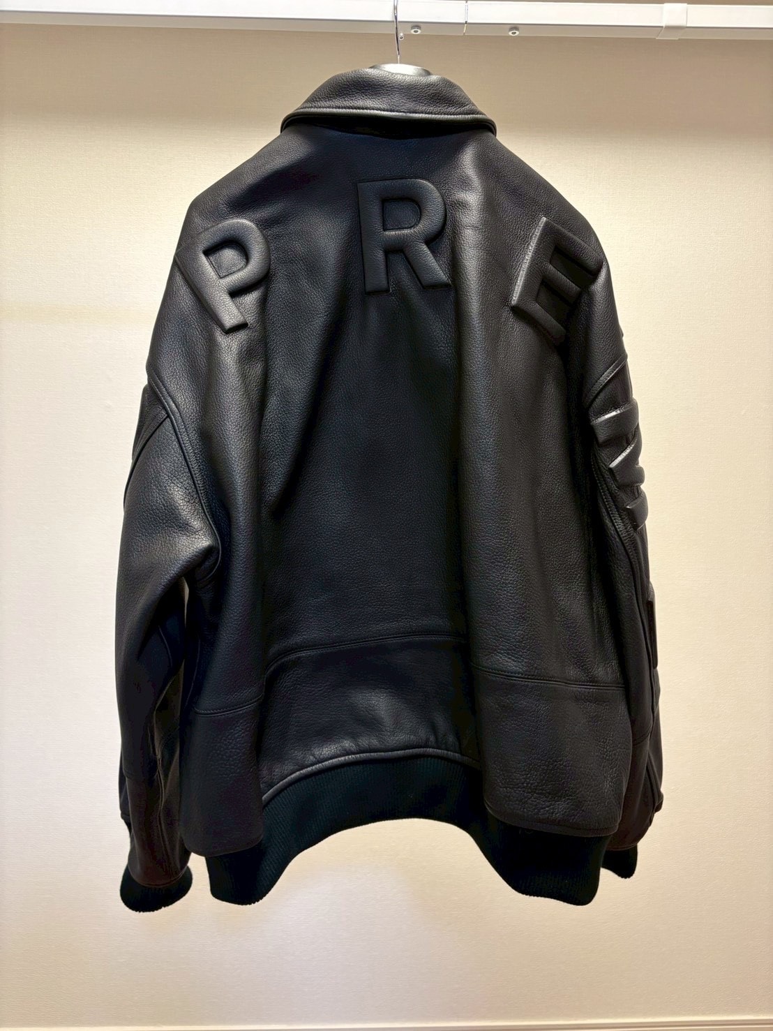 Supreme Gore-Tex Infinium Windstopper Leather Varsity Jacket "Black"
