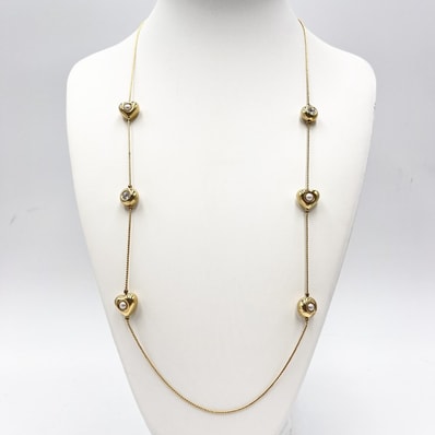 GIVENCHY(ジバンシィ) ロングネックレス ハート ラウンド フェイクパール ラインストーン ゴールドカラー 全長81cm【中古】