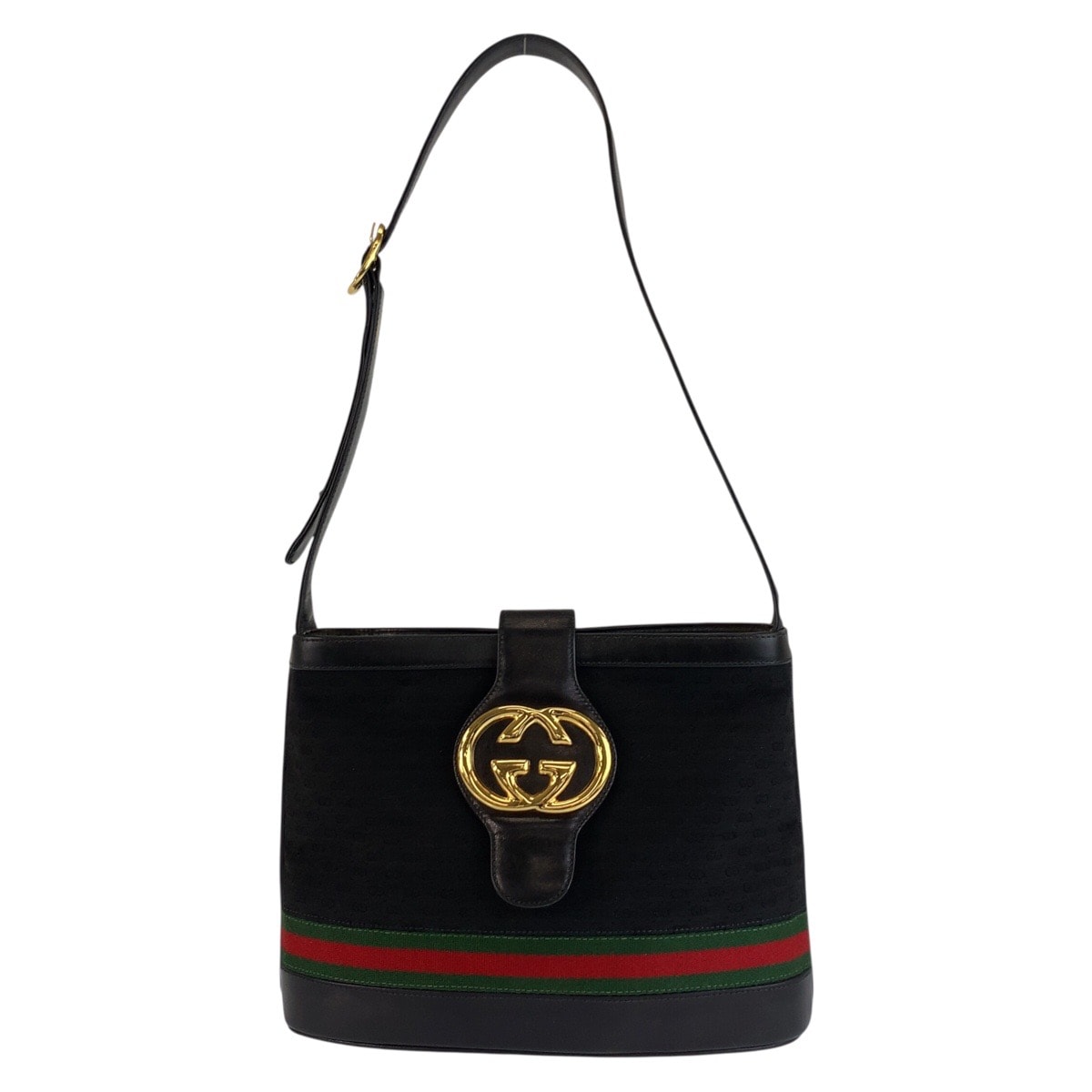 GUCCI グッチ ヴィンテージ マイクロGG インターロッキング シェリーライン ブラック 黒 ゴールド金具 GGキャンバス レザー/ ショルダーバッグ 603323 【中古】