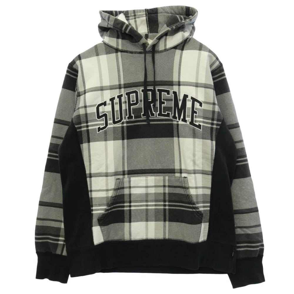 Supreme シュプリーム 14AW Arch Logo Plaid Pullover Hoodie アーチ ロゴ チェック プルオーバー スウェット パーカー ブラック系 ホワイト系 M【中古】