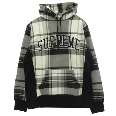 Supreme シュプリーム 14AW Arch Logo Plaid Pullover Hoodie アーチ ロゴ チェック プルオーバー スウェット パーカー ブラック系 ホワイト系 M【中古】
