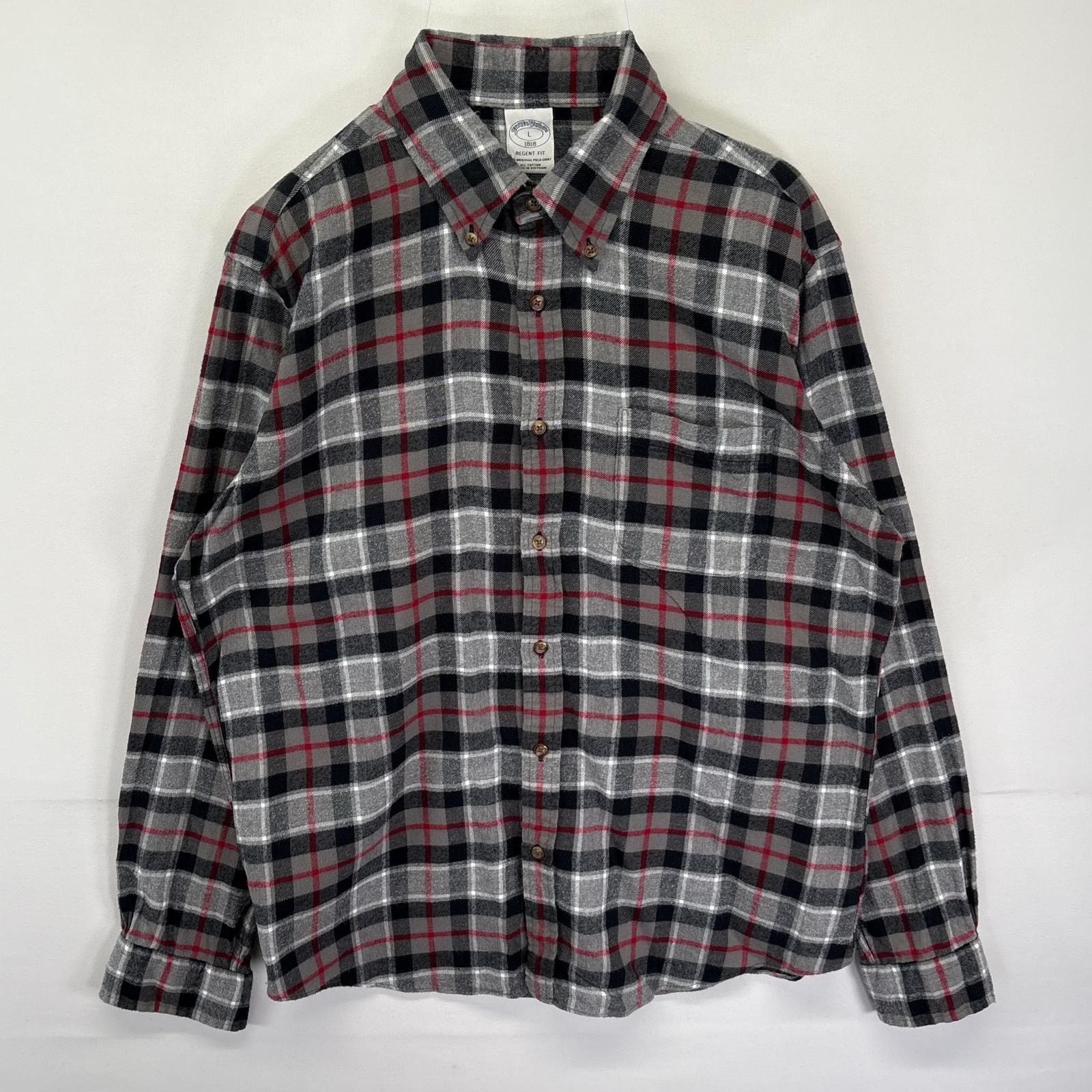 古着 ブルックスブラザーズ Brooks Brothers 長袖 ネルシャツ ボタンダウン チェック柄 1818 胸ポケット L  グレー メンズ