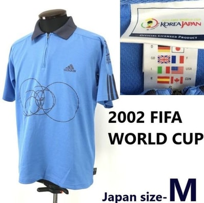 レア★adidas★2002 FIFA WORLD CUP/半袖ポロシャツ【メンズS/blue/青】日韓ワールドカップ/サッカー/日本・韓国/Tops/Shirts◆zBH790a