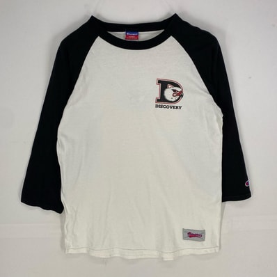 古着 チャンピオン Champion 長袖Tシャツ ラグランスリーブ 7分丈 ロングスリーブ L ホワイト系 メンズ