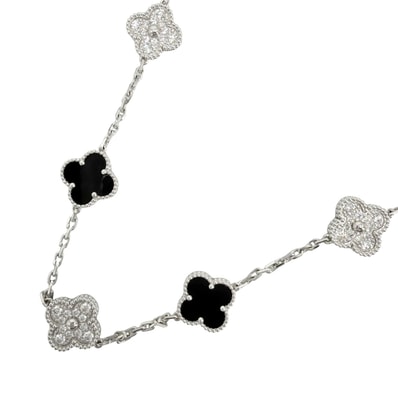Van Cleef & Arpels ヴァンクリーフ&アーペル ネックレス ロングネックレス ヴィンテージアルハンブラ ジュエリー 20モチーフ K18ホワイトゴールド ダイヤモンド VCARP2R800 ブラック 黒 レディース 約49.3g【中古品】
