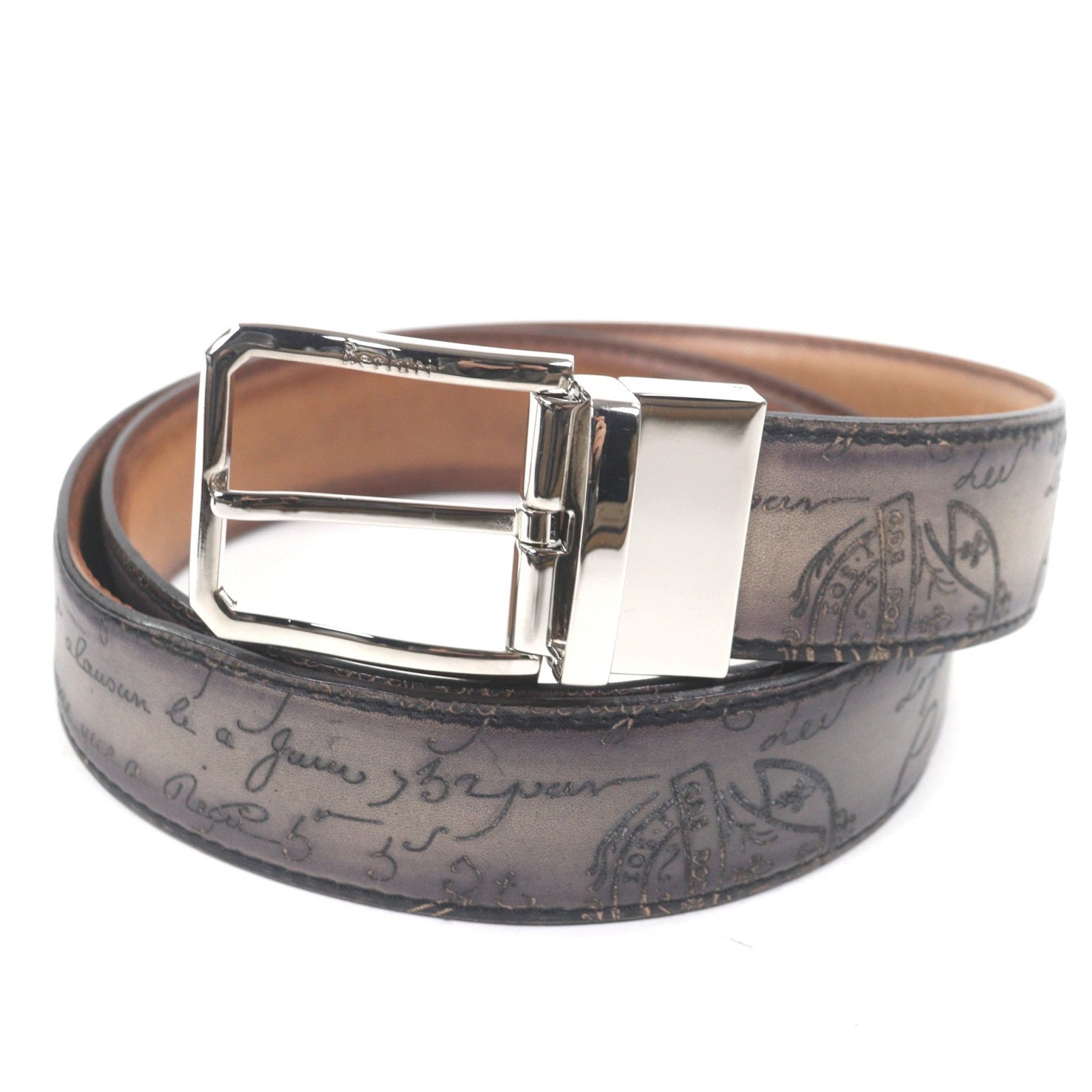 美品 ベルルッティ ベルト グレー系 メンズ
