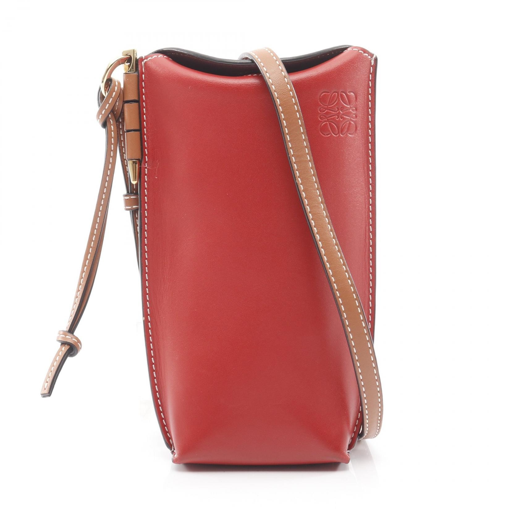 ロエベ LOEWE GATE POCKET ゲートポケット ショルダーバッグ バッグ レザー レディース レッド系 / ブラウン系 【中古】