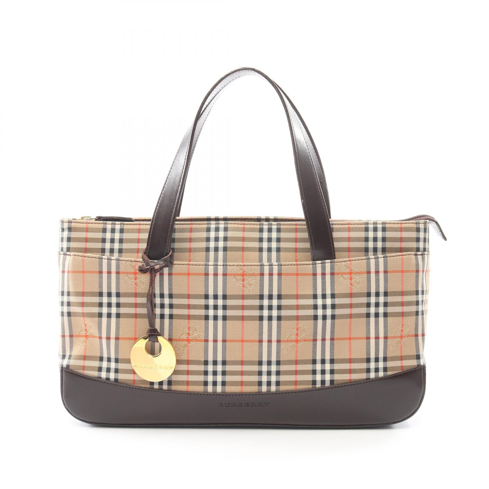 バーバリー BURBERRY ノバチェック トートバッグ バッグ キャンバス レザー レディース ベージュ系 / ブラウン系 【中古】