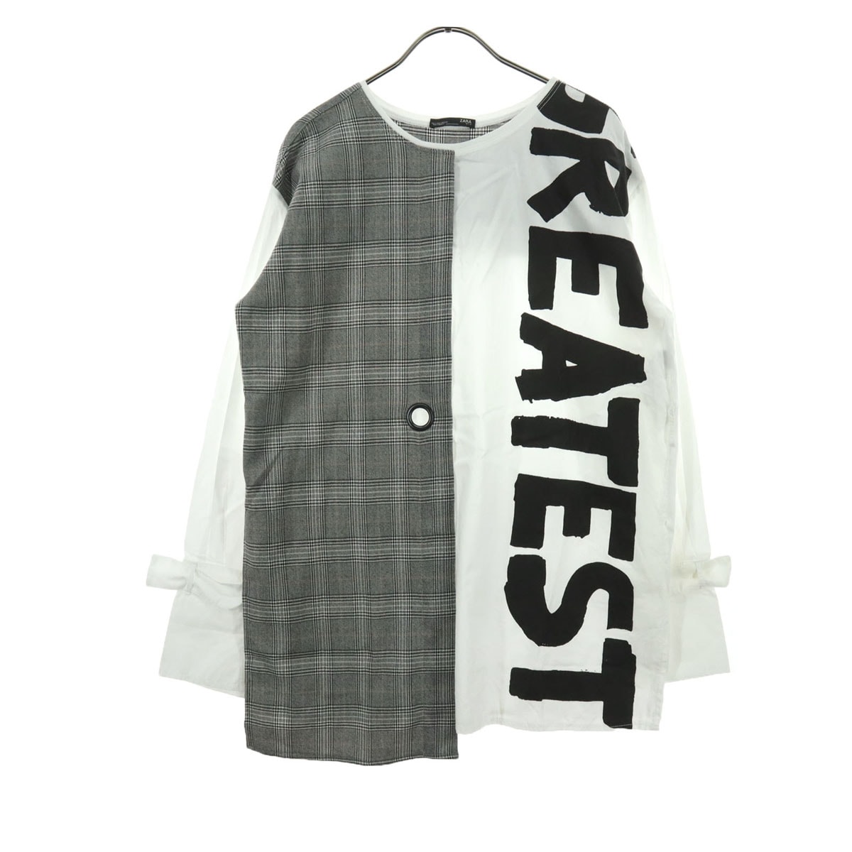 ZARA ザラ チェック柄 長袖 シャツ S ホワイト系 カットソー グレー