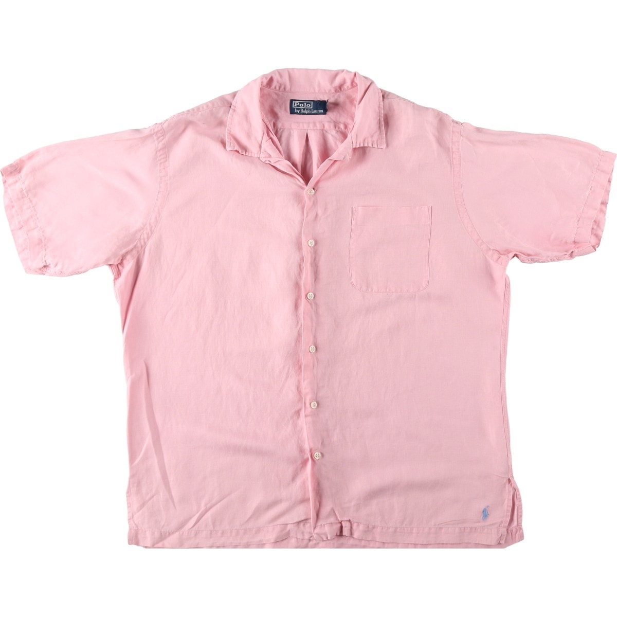 古着 ラルフローレン Ralph Lauren POLO by Ralph Lauren 半袖 オープンカラー リネン×シルクシャツ ボックスシャツ メンズL相当/evb035565