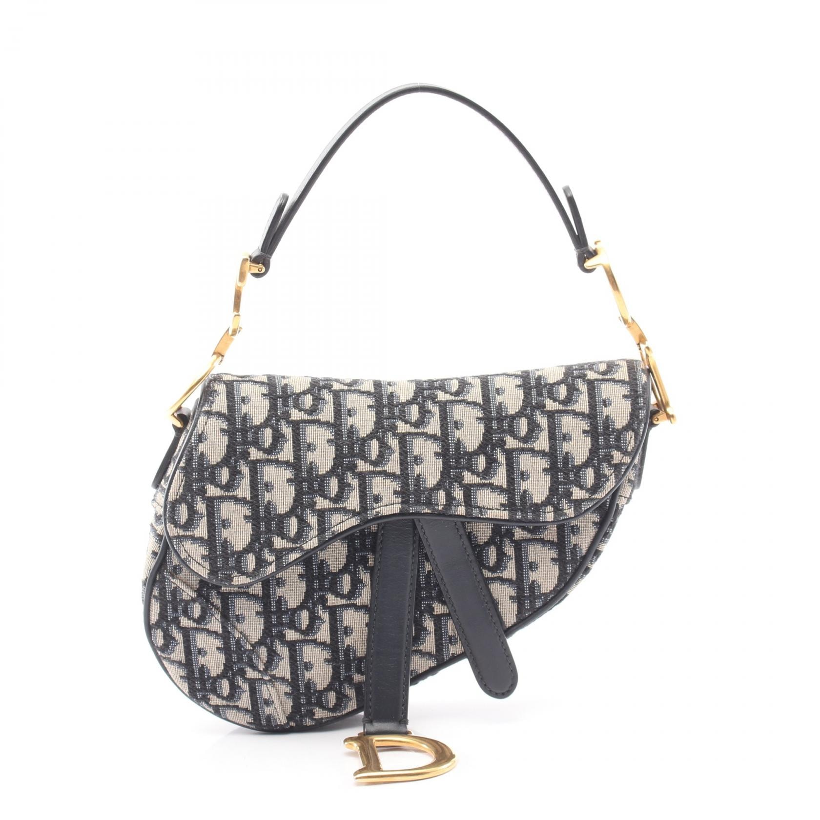 ディオール Dior サドルバッグ ミニ オブリークジャカード ハンドバッグ バッグ キャンバス レザー レディース ネイビー系 / ベージュ系 / ブラック系 M0456CTZQ_M928 【中古】