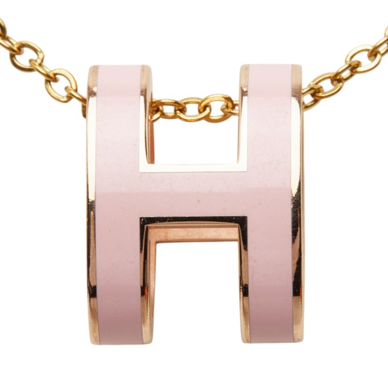 エルメス ポップアッシュ ペンダント ネックレス ゴールド ピンク メッキ レディース HERMES 中古