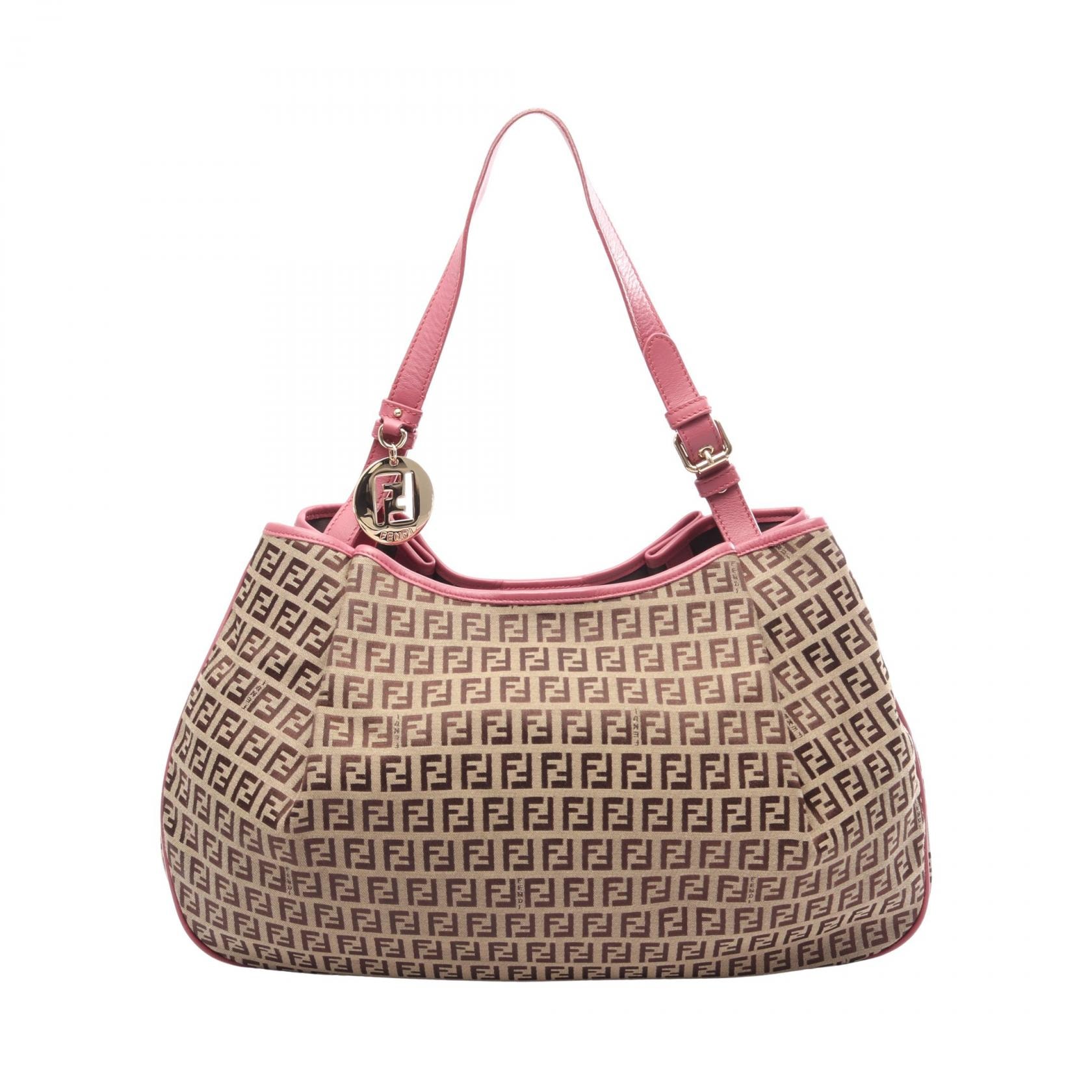 フェンディ FENDI ズッキーノ ショルダーバッグ バッグ キャンバス レザー レディース ベージュ系 / ピンク系 【中古】