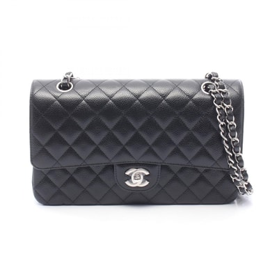 シャネル CHANEL マトラッセ Wフラップ ショルダーバッグ バッグ キャビアスキン(グレインドカーフ) レディース ブラック系 A01112 【中古】