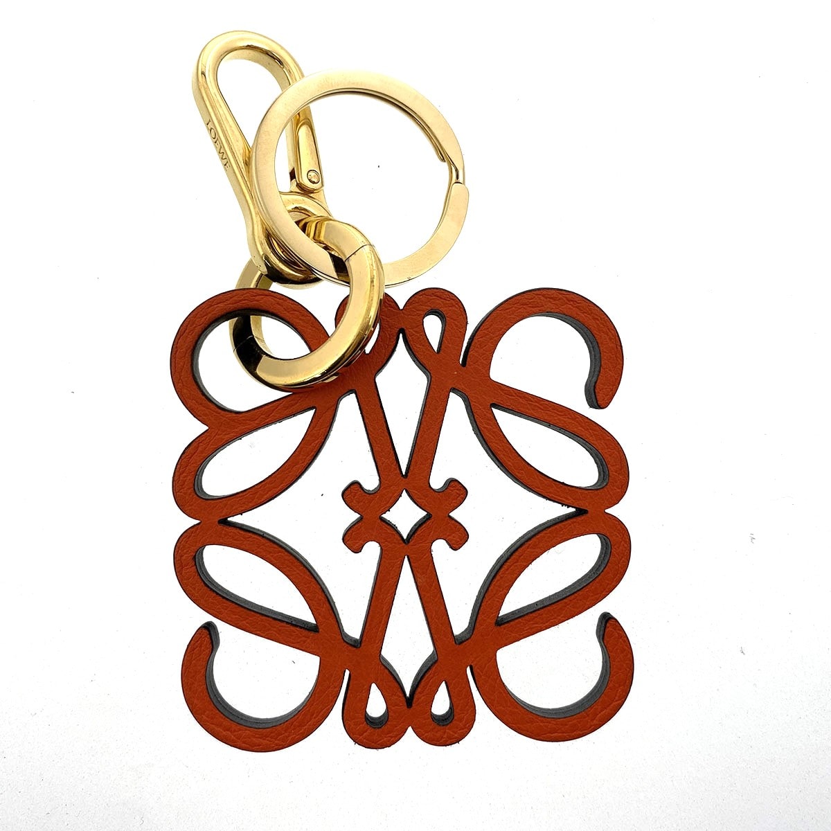 LOEWE ロエベ アナグラム チャーム キーリング キーリング C821232X06 レザー レザー オレンジ ブラック ゴールド金具  レディース【中古】