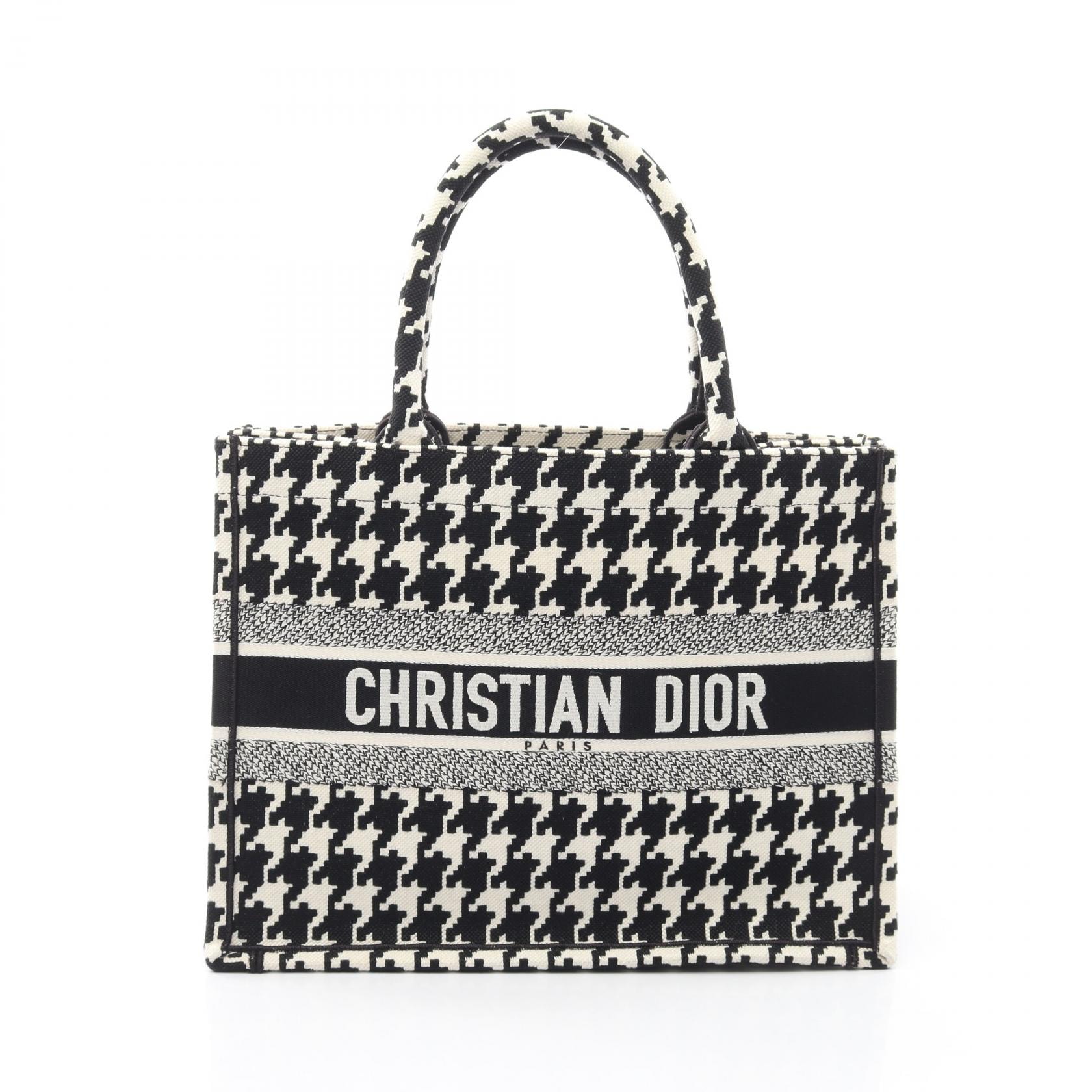 ディオール Dior BOOK TOTE ブックトート ミディアム 千鳥格子 トートバッグ バッグ キャンバス レディース ホワイト系 / ブラック系 【中古】