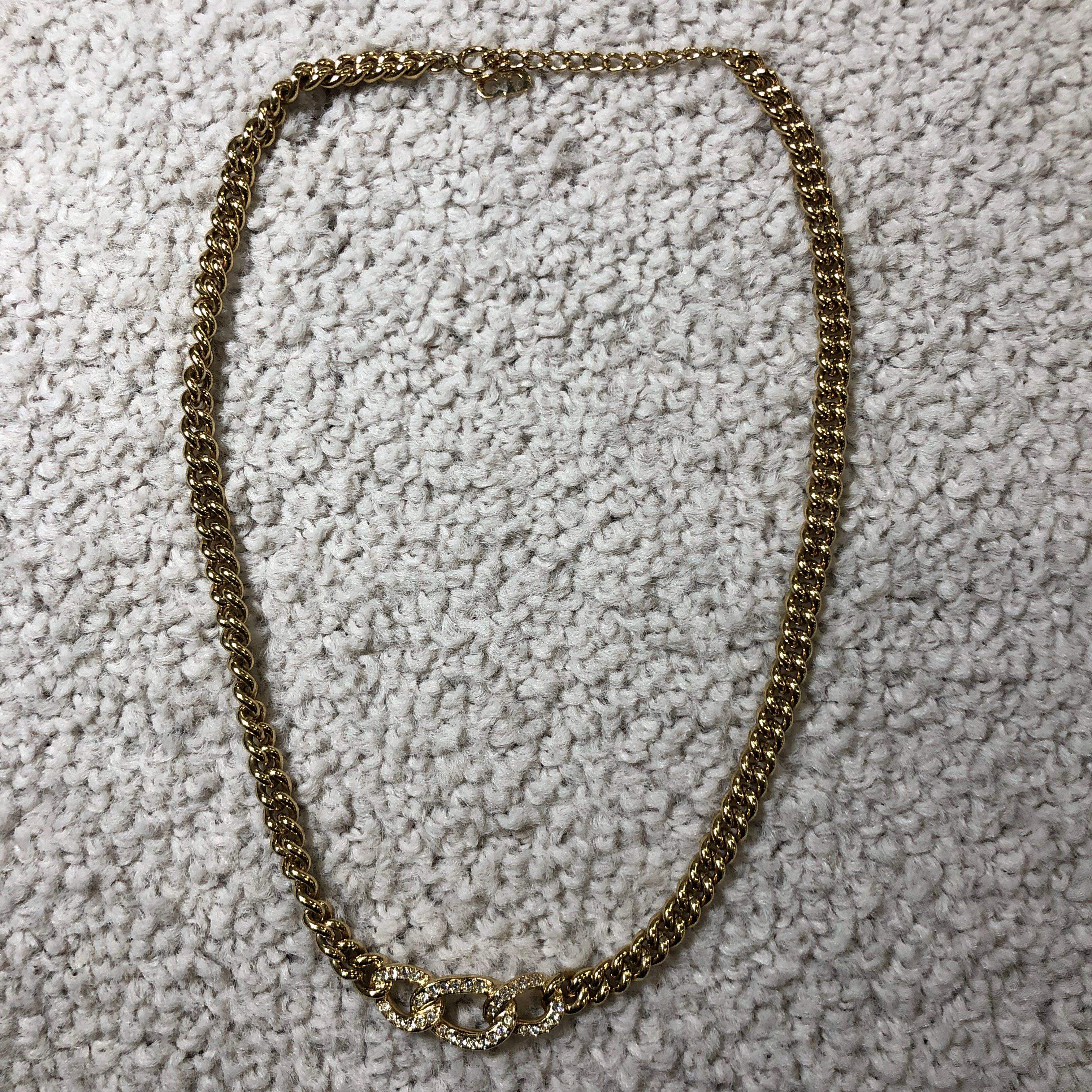 Dior Rhinestone Chain Necklace "Gold"