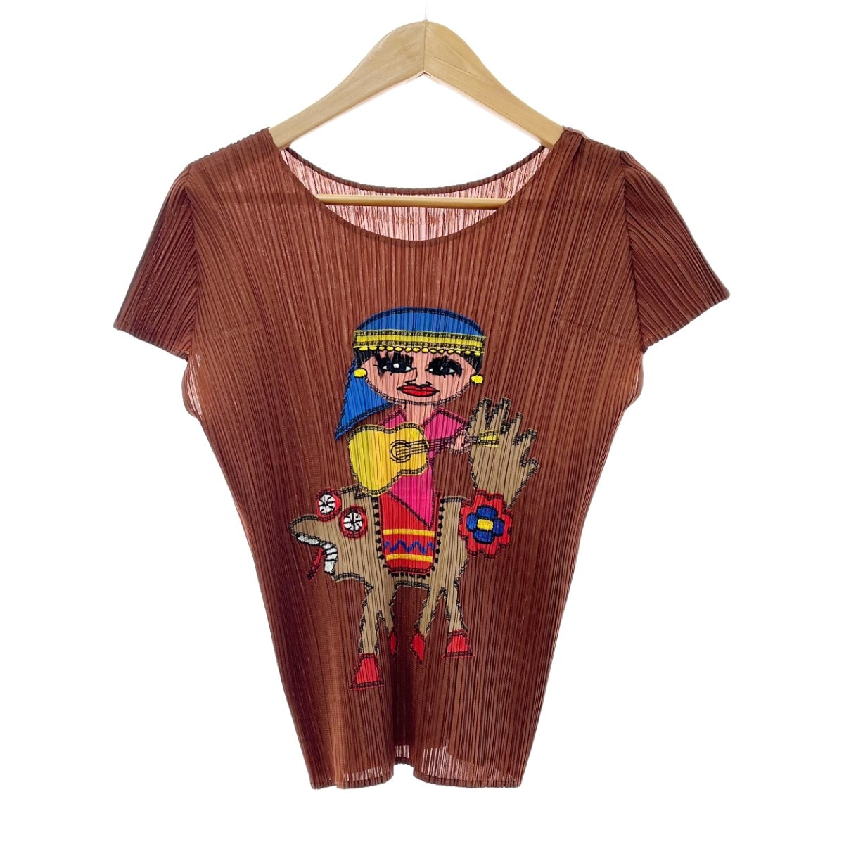 ISSEY MIYAKE イッセイミヤケ PLEATSPLEASE カットソー アニマルウクレレガール サイズ3 PP03-JK841 ブラウン