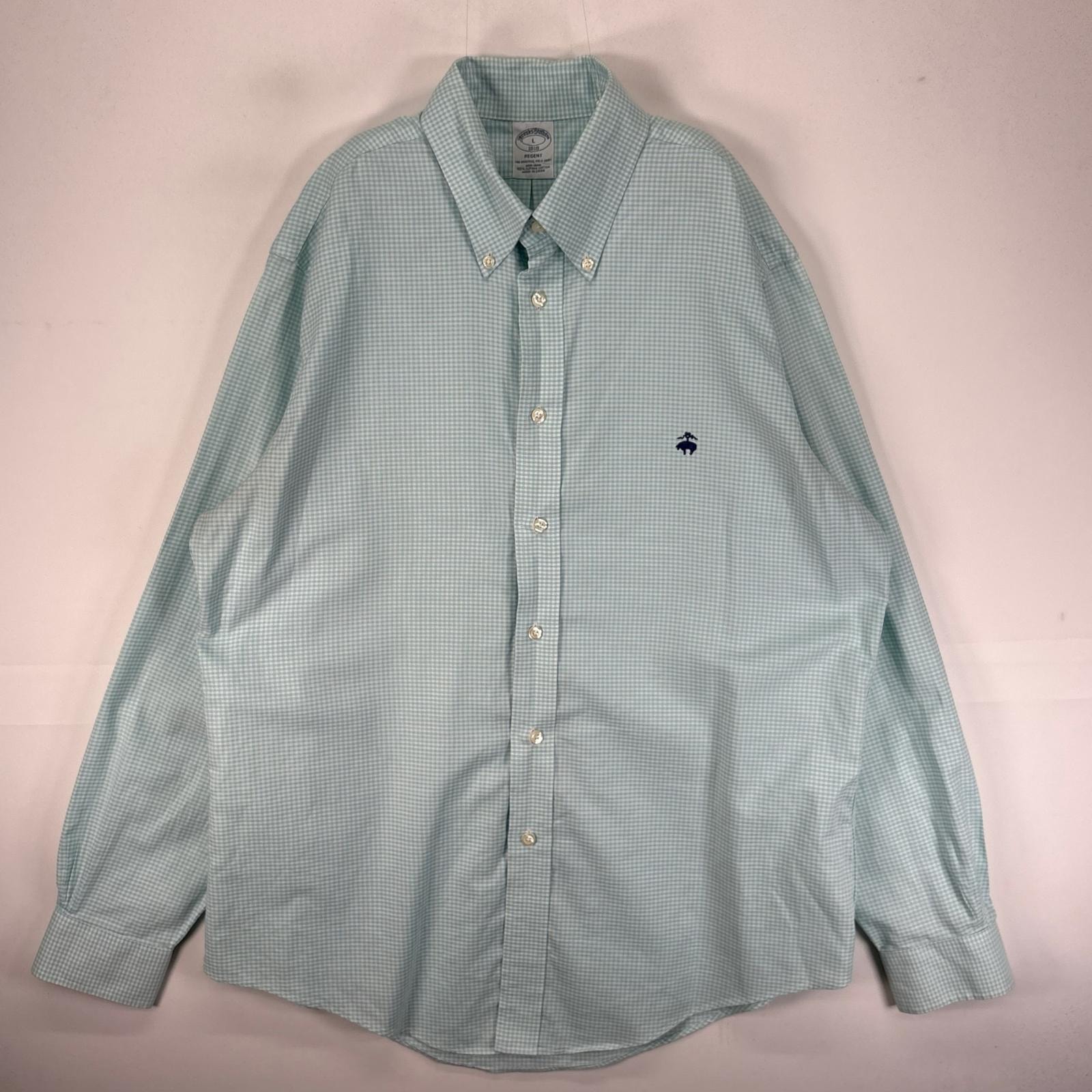 古着 ブルックスブラザーズ Brooks Brothers 長袖シャツ ボタンダウン ワンポイント L  ブルー系 チェック メンズ