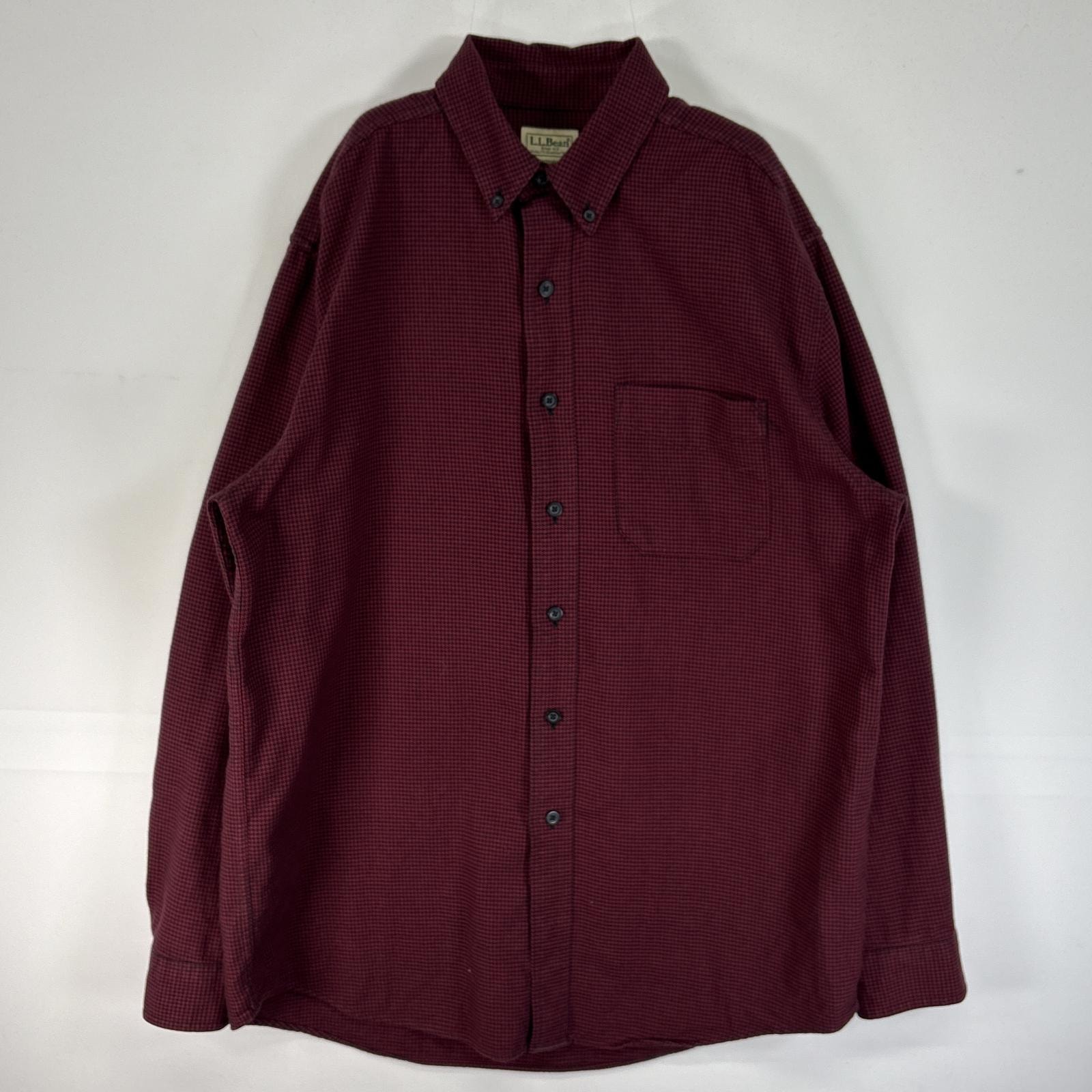 古着 エルエルビーン L.L.Bean 長袖シャツ 千鳥格子 フランネル ボタンダウン 胸ポケ M-REG  ワインレッド チェック メンズ
