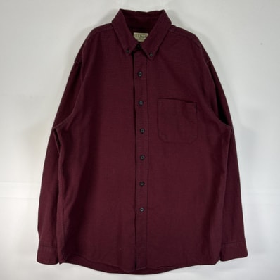 古着 エルエルビーン L.L.Bean 長袖シャツ 千鳥格子 フランネル ボタンダウン 胸ポケ M-REG ワインレッド チェック メンズ