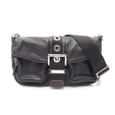プラダ PRADA CALF POCKET ショルダーバッグ バッグ レザー レディース ブラック系 【中古】