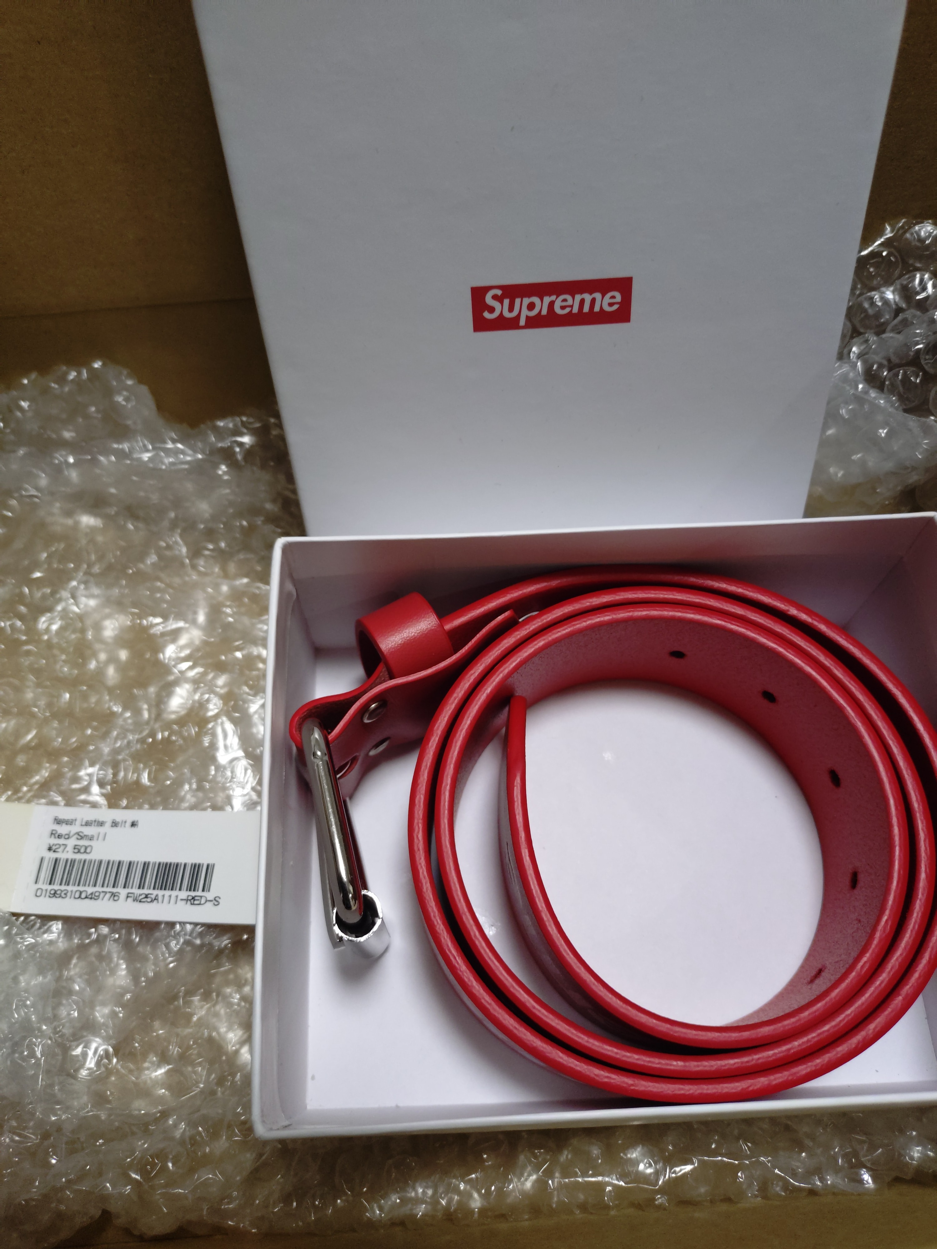 Supreme Repeat Leather Belt (25FW) "Red"