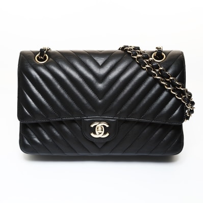 シャネル CHANEL 25番台 2018 シェブロン ココマーク ダブルフラップ ショルダーバッグ【中古】