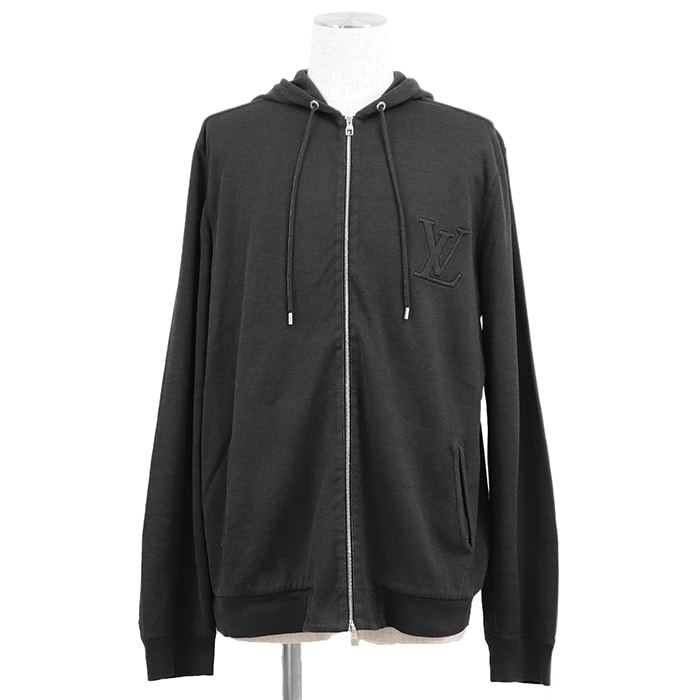 【美品】LOUIS VUITTON ルイ・ヴィトン ジップアップパーカー サイズ XXL メンズ ロゴ LVエンボス ロングスリーブ 長袖 フーディー トップス チャコール イタリア製