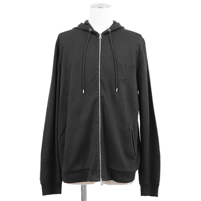 【美品】LOUIS VUITTON ルイ・ヴィトン ジップアップパーカー サイズ XXL メンズ ロゴ LVエンボス ロングスリーブ 長袖 フーディー トップス チャコール イタリア製