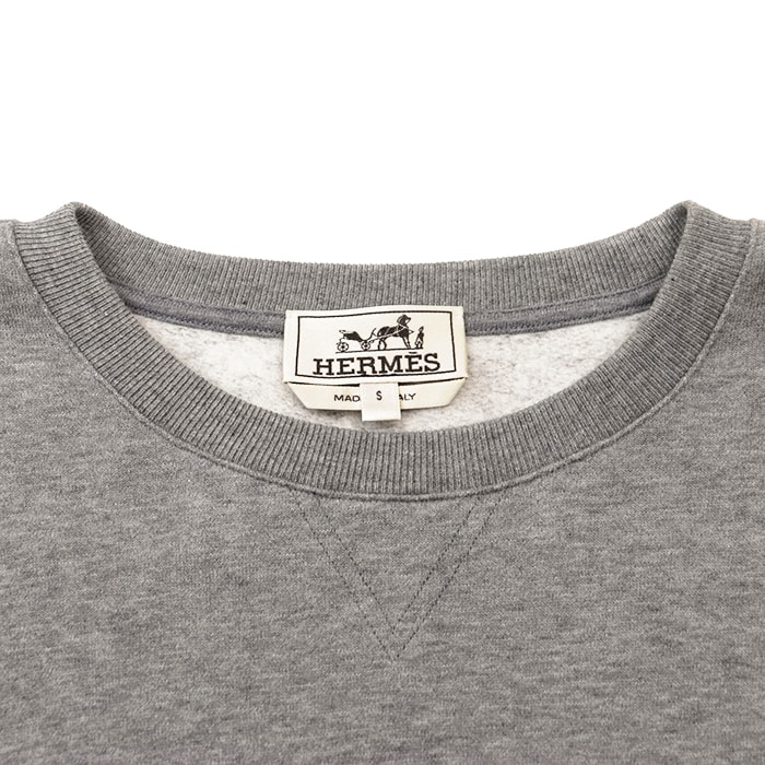 【最高級】エルメス スウェット レザーパッチ グレー HERMES 美品 C (やや傷や汚れあり)】【SALE】HERMES エルメス スウェット サイズ S