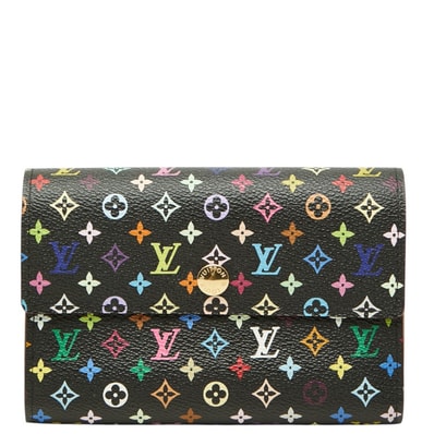 ルイ ヴィトン モノグラム マルチカラー 三つ折り財布 ノワール ブラック PVC レザー レディース LOUIS VUITTON 中古