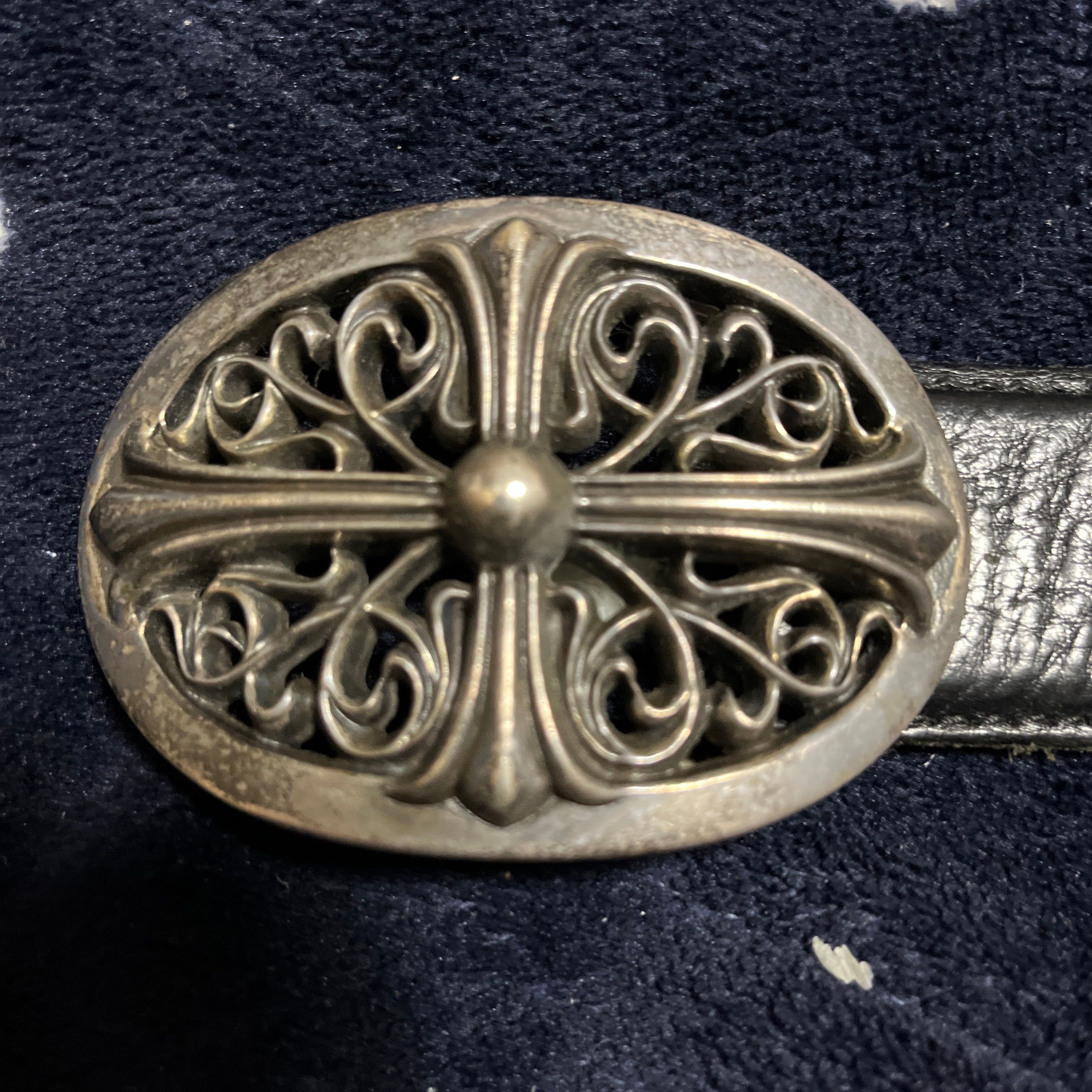 Chrome Hearts Classic Oval Cross Buckle Plane Black Leather 1.5 Horseshoe Rivet Belt Set "Black"