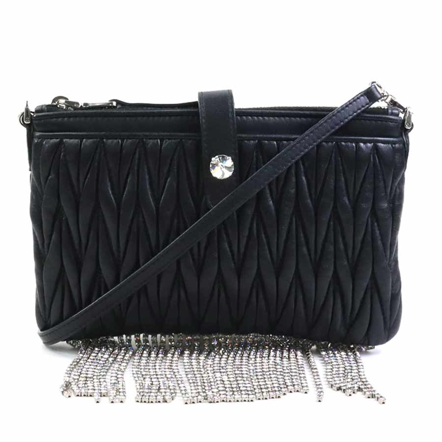 ミュウミュウ MIUMIU 斜め掛けショルダーバッグ レザー ブラック シルバー レディース【中古】 e62203c