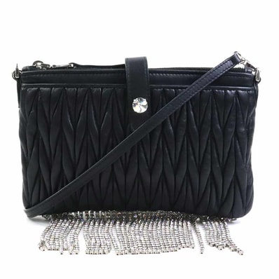ミュウミュウ MIUMIU 斜め掛けショルダーバッグ レザー ブラック シルバー レディース【中古】 e62203c
