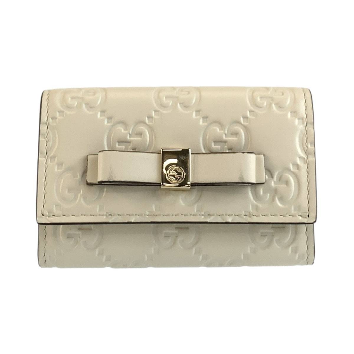 美品 GUCCI グッチ グッチシマ アイボリー ゴールド金具 レザー キーケース 6連 1-0259385 【中古】