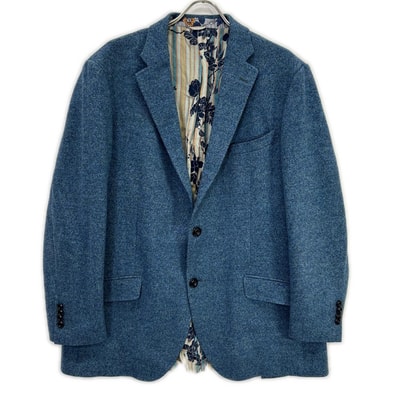 エトロ 172-1187Q-0109 NEW JERSEY ブルー ウール ボタニカルライニング サイドベンツ2Bテーラードジャケット 60