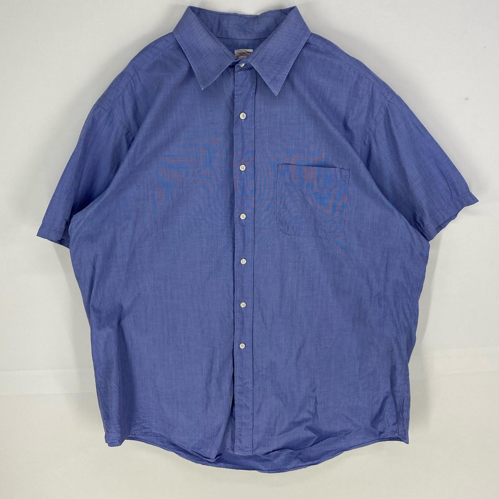 古着 ブルックスブラザーズ Brooks Brothers USA製 半袖シャツ 胸ポケット ショートスリーブ 大きいサイズ XL  ブルー系 無地 メンズ