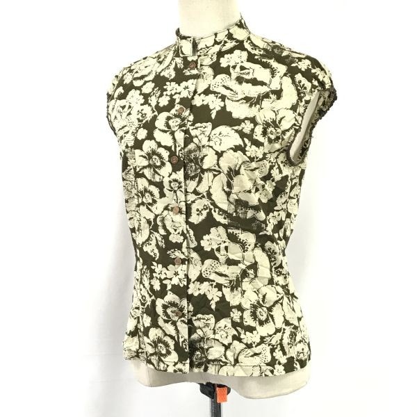 美品★ポールスミス/Paul Smith JEANS★ノースリーブブラウス【42/レディースXL/イエロー系/花柄】スタンドカラー/Tops/Shirts◆SBH867