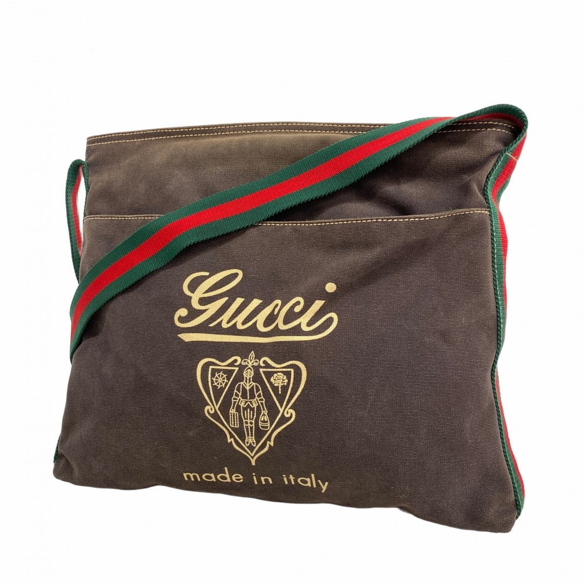 【6db2246-k】グッチ ショルダーバッグ シェリーライン クレスト 189676 キャンバス グレー シルバー金具【中古】レディース