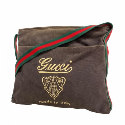 【6db2246-k】グッチ ショルダーバッグ シェリーライン クレスト 189676 キャンバス グレー シルバー金具【中古】レディース