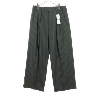 未使用 GU ジーユー ストライプ柄 バイカラー インタック ワイドパンツ XXL グレー系