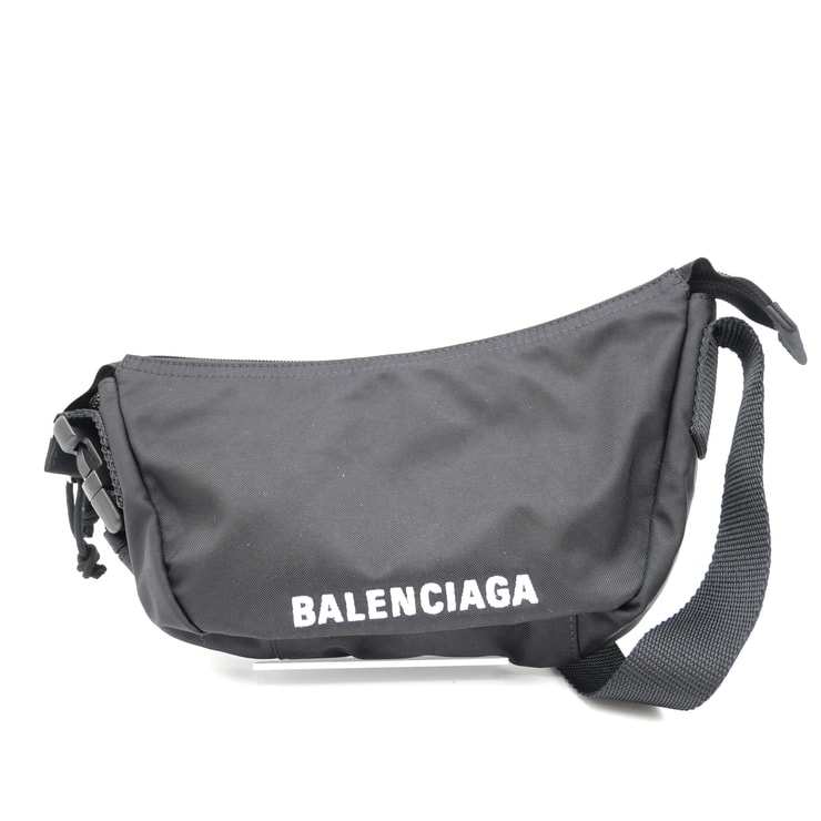 BALENCIAGA(バレンシアガ)ウィール スモール スリングバッグ ショルダーバッグ ボディバッグ ブラック ナイロン ロゴ刺繍 クロスボディ 斜め掛け ユニセックス 661926【中古】