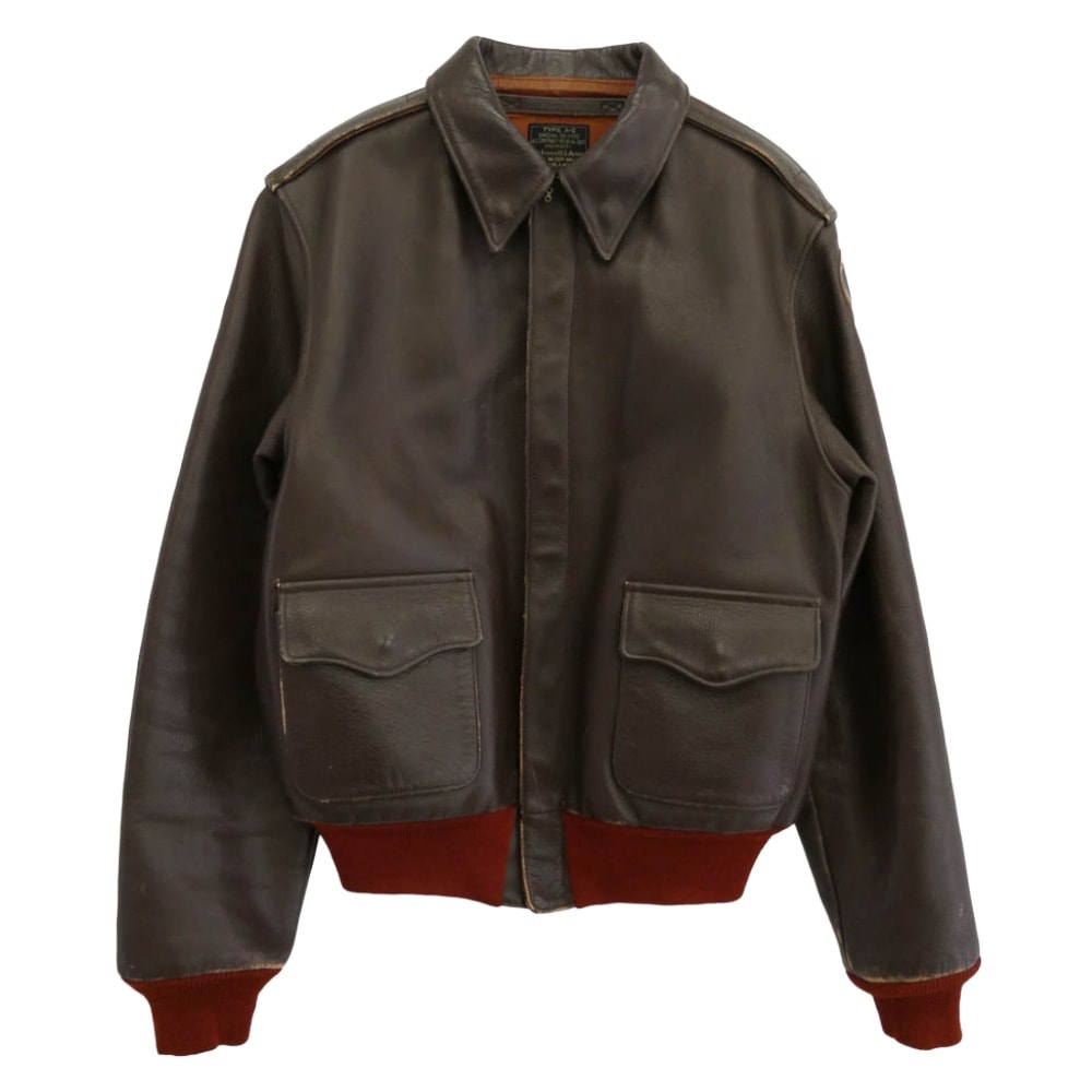 The REAL McCOY'S ザリアルマッコイズ レザージャケット 旧マッコイ A-2 赤リブ 袖U.S.AIR FORCE レザーワッペン フライト ジャケット ダークブラウン系 40【中古】