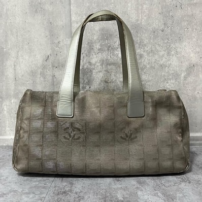 【CHANEL】シャネル ニュートラベルライン ボストンバッグ ココマーク ナイロンジャガード×レザー グレー 肩掛け レディース ヴィンテージ