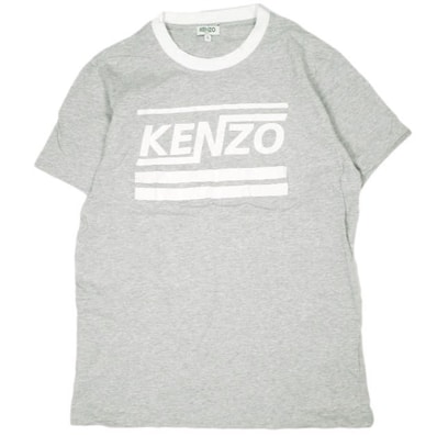 KENZO ケンゾー ポルトガル製 DISTORTED LOGO TEE ロゴプリントリンガーTシャツ F855TS0184SA S GRAY 半袖 トリム トップス g23412