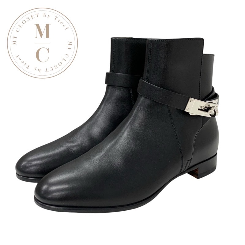エルメス HERMES ネオ ブーツ ショートブーツ 靴 シューズ レザー ブラック 黒 シルバー ケリー金具