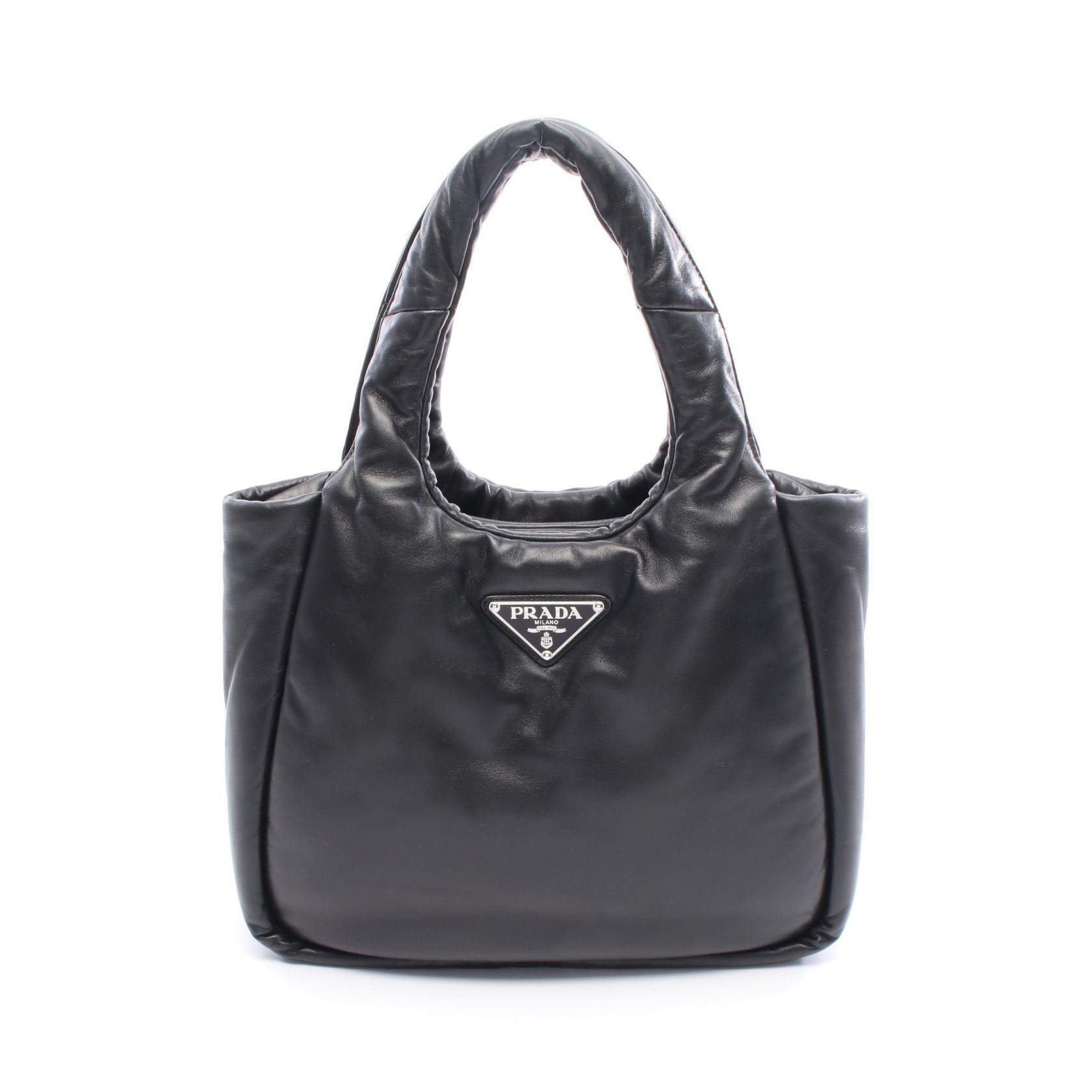 プラダ PRADA トライアングルロゴ ハンドバッグ バッグ レザー レディース ブラック系 【中古】