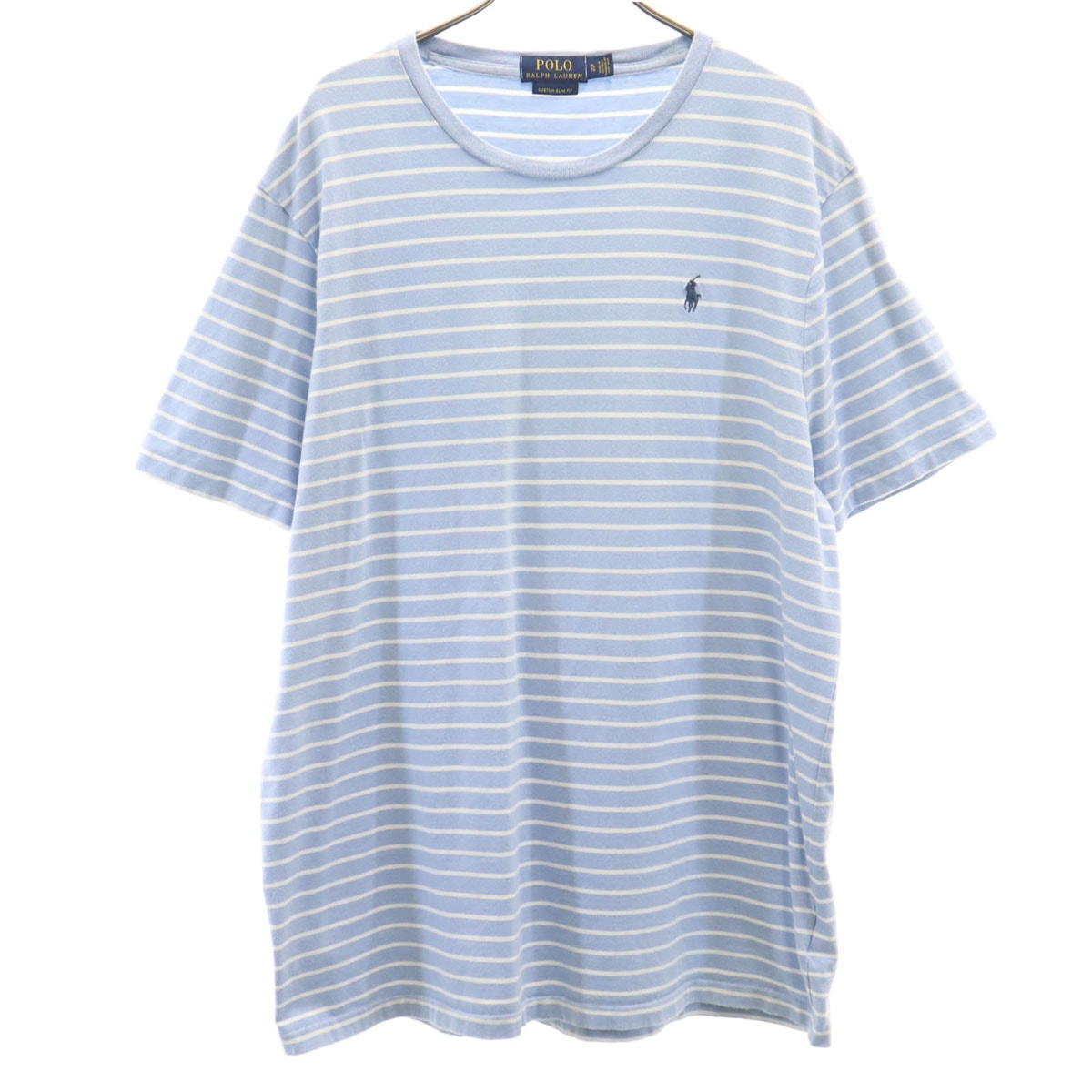POLO RALPH LAUREN ポロラルフローレン ボーダー柄 半袖 カスタムスリムフィット Tシャツ XL 水色