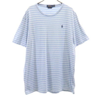 POLO RALPH LAUREN ポロラルフローレン ボーダー柄 半袖 カスタムスリムフィット Tシャツ XL 水色